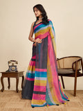 Multicolour Linen Saree With Jari Border All Over Single Colour Printed Saree With Blouse Piece