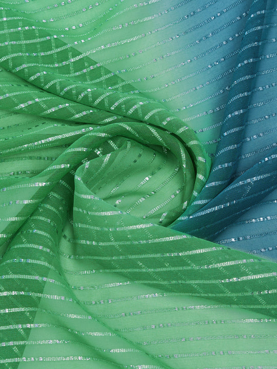 Green & Blue Weightless Saree With Blouse Piece