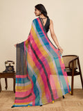Multicolour Linen Saree With Jari Border All Over Single Colour Printed Saree With Blouse Piece