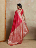 Red Pure Satin Banarasi Saree With Tassels Saree With Blouse Piece
