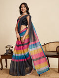 Multicolour Linen Saree With Jari Border All Over Single Colour Printed Saree With Blouse Piece