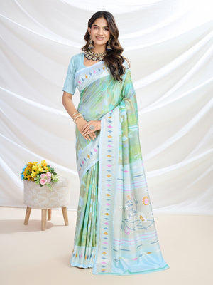 Blue Handloom Silk Festive Wear Saree With Blouse Piece