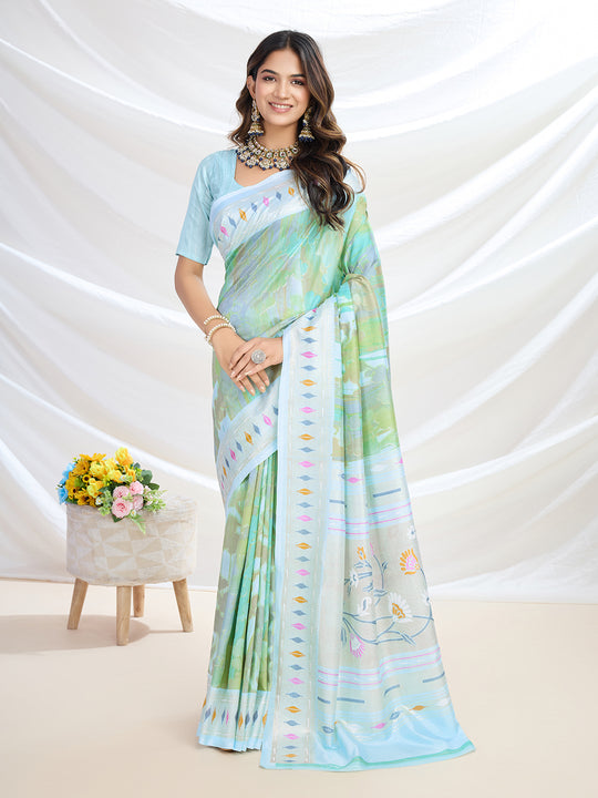 Blue Handloom Silk Festive Wear Saree With Blouse Piece