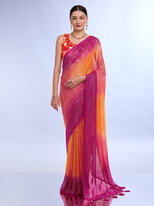 Pink & Yellow Weightless Saree With Blouse Piece