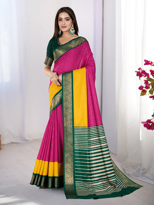 Pure Silk Woven Zari Saree With Jacquard Border And Blouse Piece