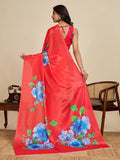 Red Chinon Saree All Over Single Colour Printed Saree With Blouse Piece