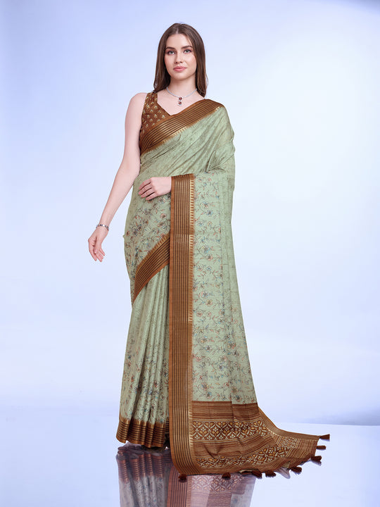 Green Poly Silk Daily Wear Saree With Blouse Piece