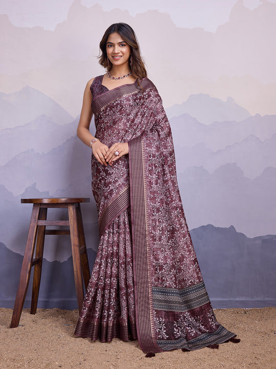 Purple Poly Silk Festival Saree With Blouse Piece