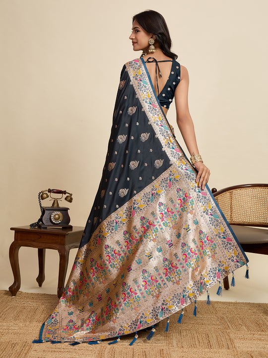 Green Soft Silk Sarees Premium Two Tone Satin Fabric With Unique Pathani Designs Saree With Blouse Piece