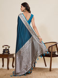 Teal Pure Satin Silk Gala Border Concept Weaved With Jari And Minakari Rich Pallu Saree With Blouse Piece