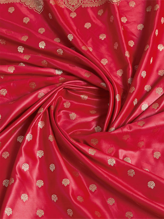 Red Pure Satin Banarasi Saree With Tassels Saree With Blouse Piece