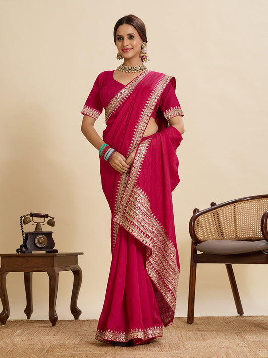 Maroon Vichitra Soft Silk Saree With Blouse Piece