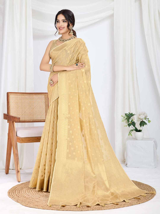 Beige Pure Tissue Silk Banarasi Saree With Brocade Blouse Piece