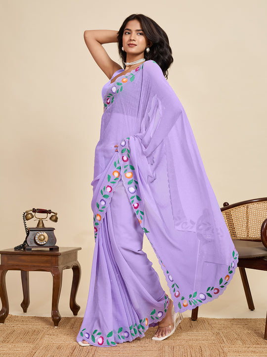 Lavender Georgette Soft Silk Saree With Blouse Piece