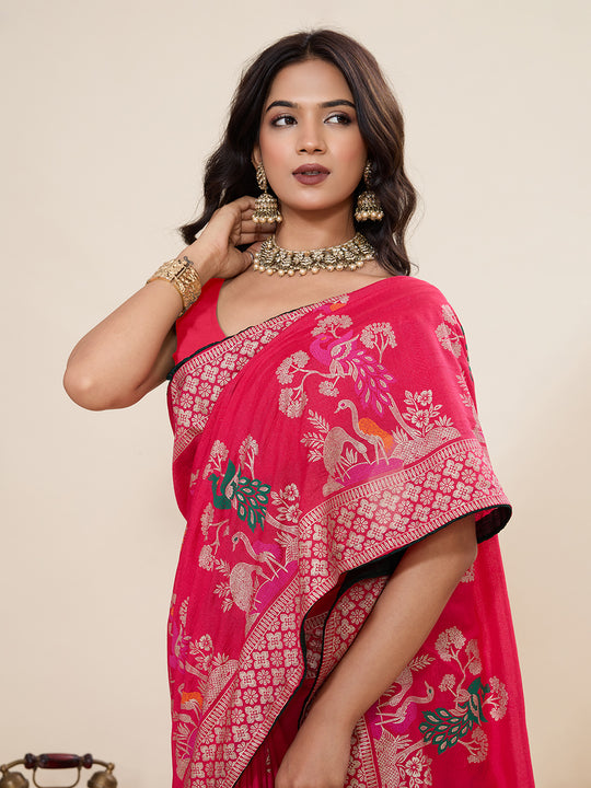 Red Cotton Saree With All Over Light Single Colour With Table Printed And Border Piping Saree With Blouse Piece