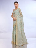 Green Tissue Linen Blend Saree With Blouse Piece
