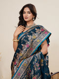 Teal Soft Silk Sarees Premium Two Tone Satin Fabric With Unique Pathani Type Designs Saree With Blouse Piece