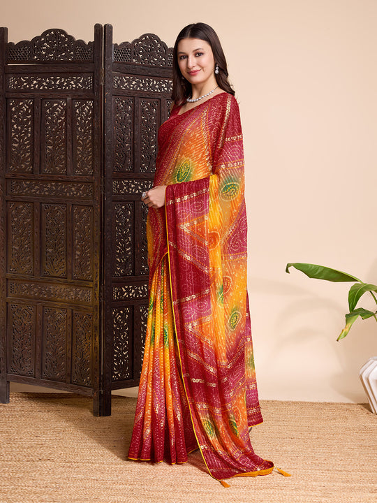 Mustard Weightless Poly Chiffon Saree With Blouse Piece