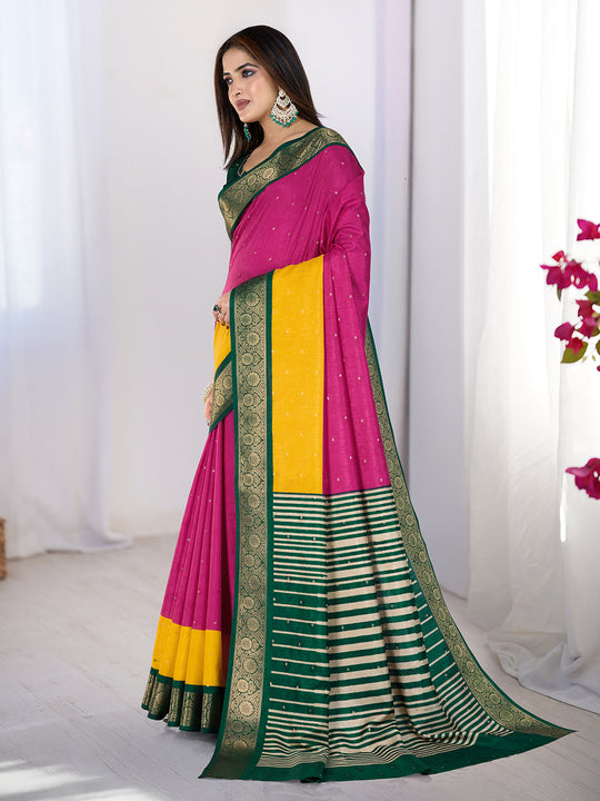 Pure Silk Woven Zari Saree With Jacquard Border And Blouse Piece