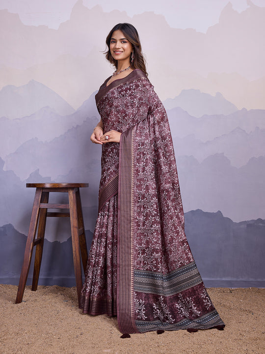 Purple Poly Silk Festival Saree With Blouse Piece