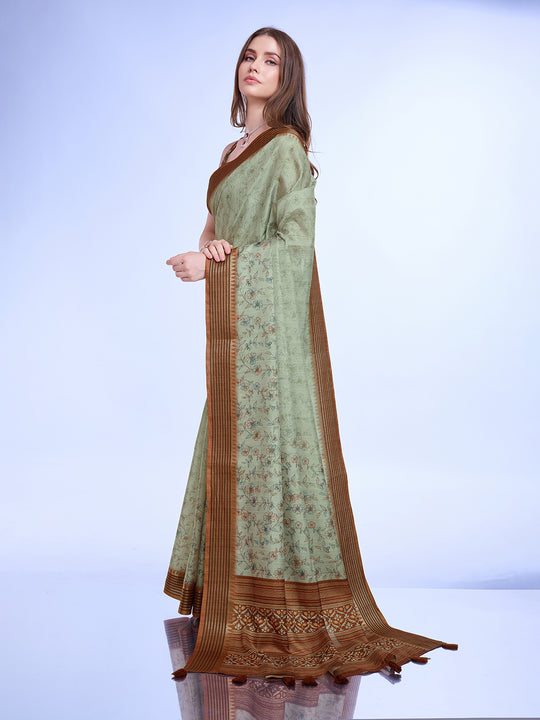 Green Poly Silk Daily Wear Saree With Blouse Piece