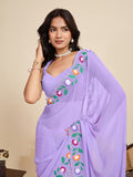 Lavender Georgette Soft Silk Saree With Blouse Piece