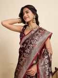 Maroon Soft Silk Sarees Premium Two Tone Satin Fabric With Unique Designs Saree With Blouse Piece