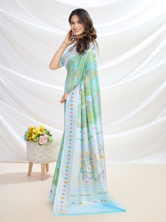 Blue Handloom Silk Festive Wear Saree With Blouse Piece