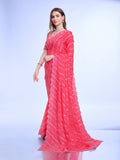 Pink Poly Chiffon Festival Saree With Blouse Piece