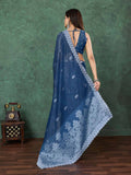 Indigoblue Cotton Banarasi Printed Saree With Thread Embroidery Scalloping  Saree With Blouse Piece