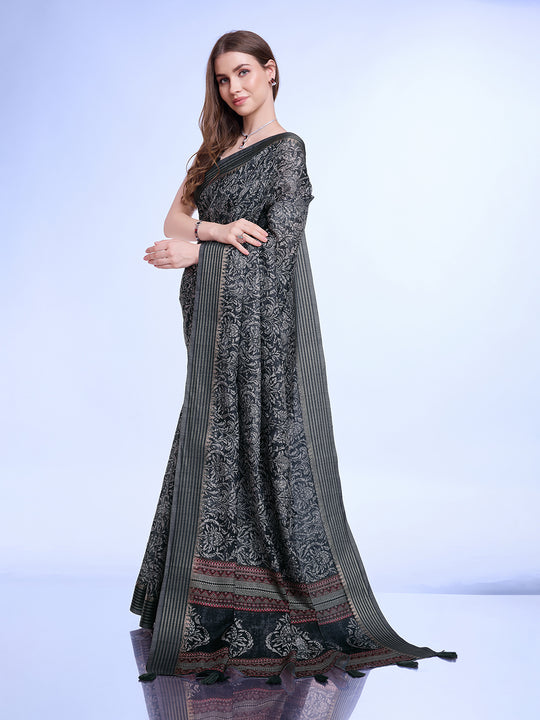 Grey Poly Silk Daily Wear Saree With Blouse Piece