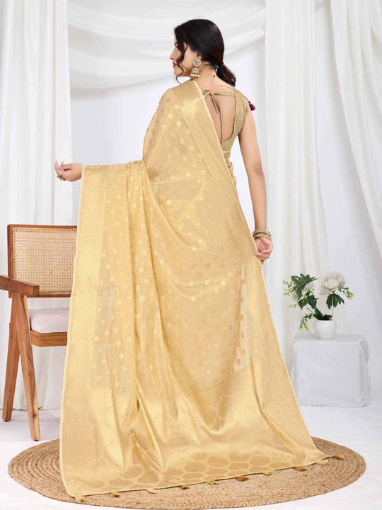 Beige Pure Tissue Silk Banarasi Saree With Brocade Blouse Piece