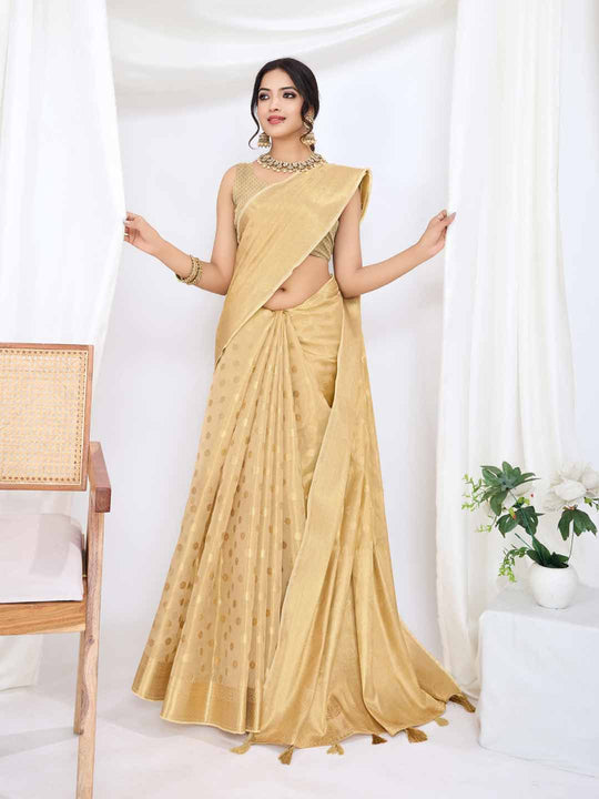 Beige Pure Tissue Silk Banarasi Saree With Brocade Blouse Piece
