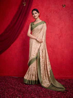 Peach Poly Silk Festival Saree With Blouse Piece