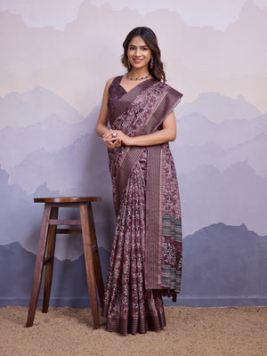 Purple Poly Silk Festival Saree With Blouse Piece