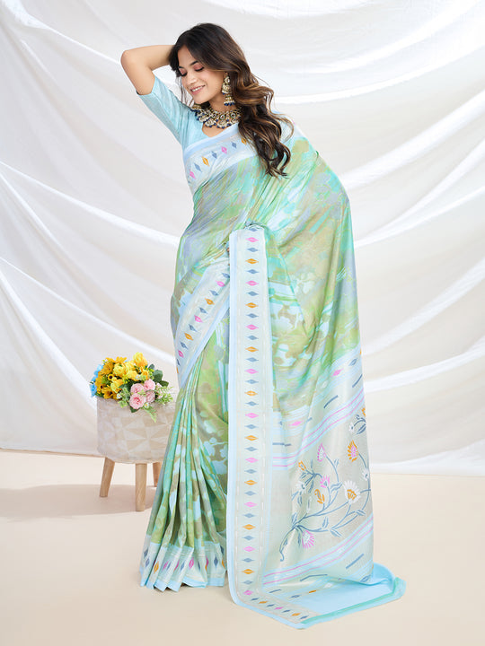 Blue Handloom Silk Festive Wear Saree With Blouse Piece