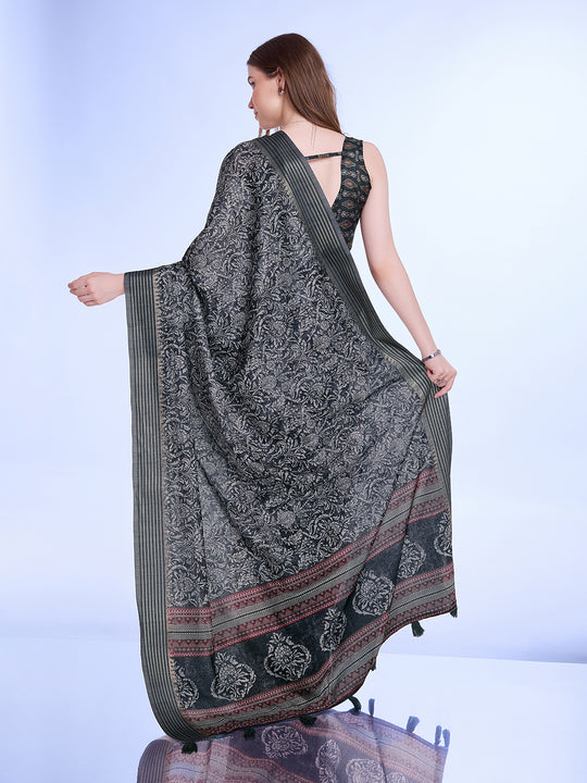 Grey Poly Silk Daily Wear Saree With Blouse Piece