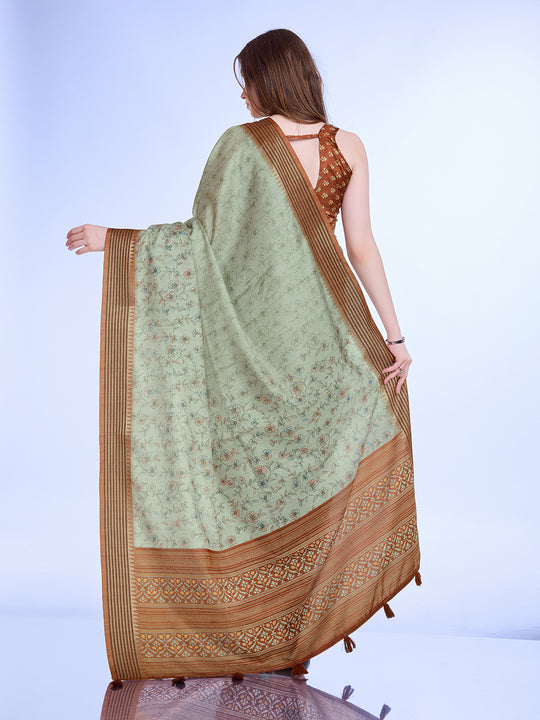 Green Poly Silk Daily Wear Saree With Blouse Piece