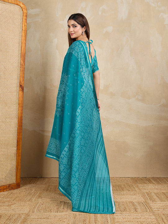 Pure Chiffon Bandhani Printed Saree With Viscose Woven Border And Blouse Piece