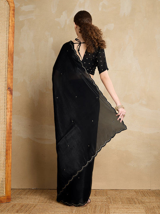 Embellished Mirror Work Organza Saree With Blouse Piece