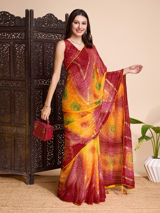 Mustard Weightless Poly Chiffon Saree With Blouse Piece