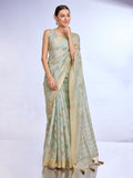 Green Tissue Linen Blend Saree With Blouse Piece