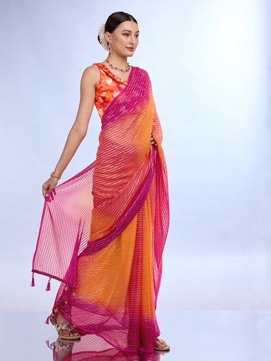 Pink & Yellow Weightless Saree With Blouse Piece