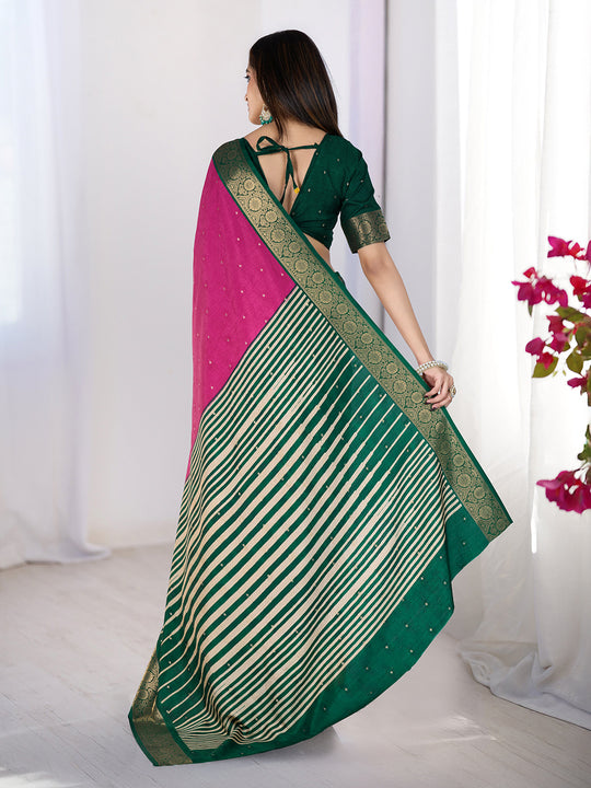 Pure Silk Woven Zari Saree With Jacquard Border And Blouse Piece