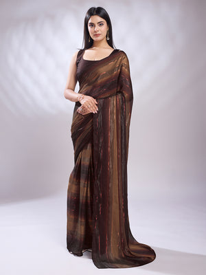 Brown Silk Blend Ready To Wear Saree With Blouse Piece