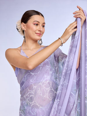 Lavender Georgette Saree With Blouse Piece