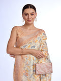 Beige  Linen Blend Saree With Blouse Piece