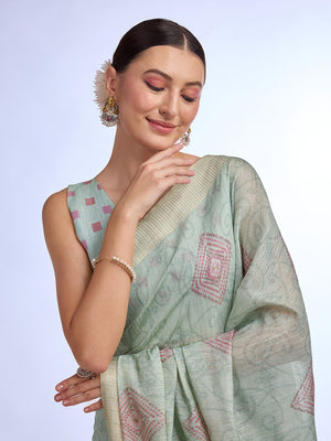 Teal Tissue Saree With Blouse Piece