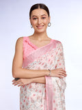 White Linen Blend Saree With Blouse Piece