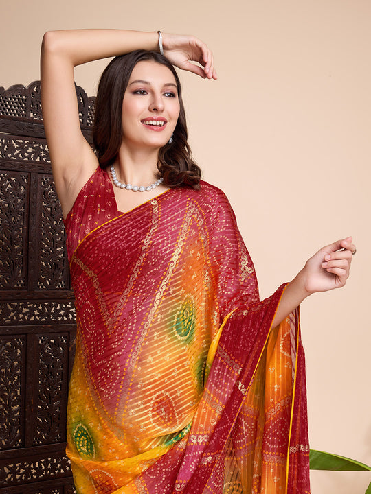 Mustard Weightless Poly Chiffon Saree With Blouse Piece